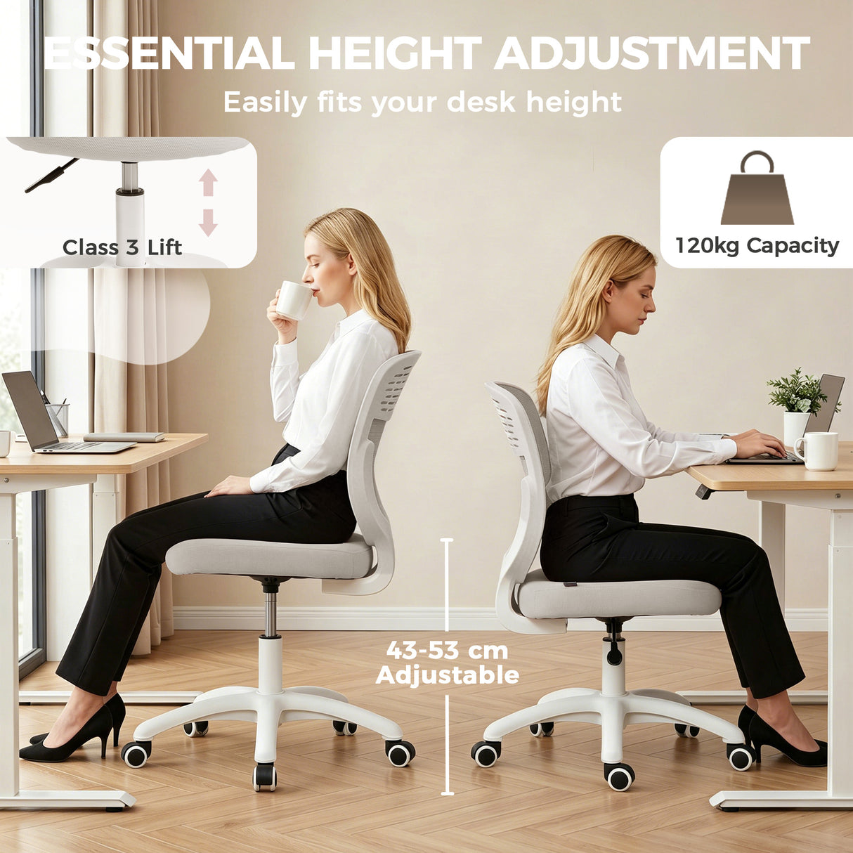 Mesh Fabric Home And Office Chair 44cm Wide Armless - Velmora