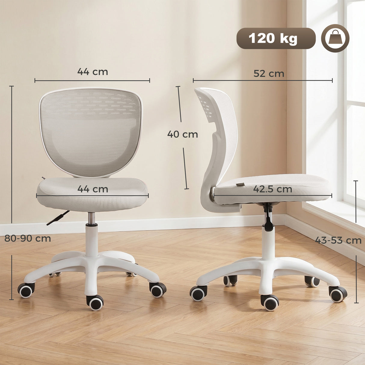 Mesh Fabric Home And Office Chair 44cm Wide Armless - Velmora