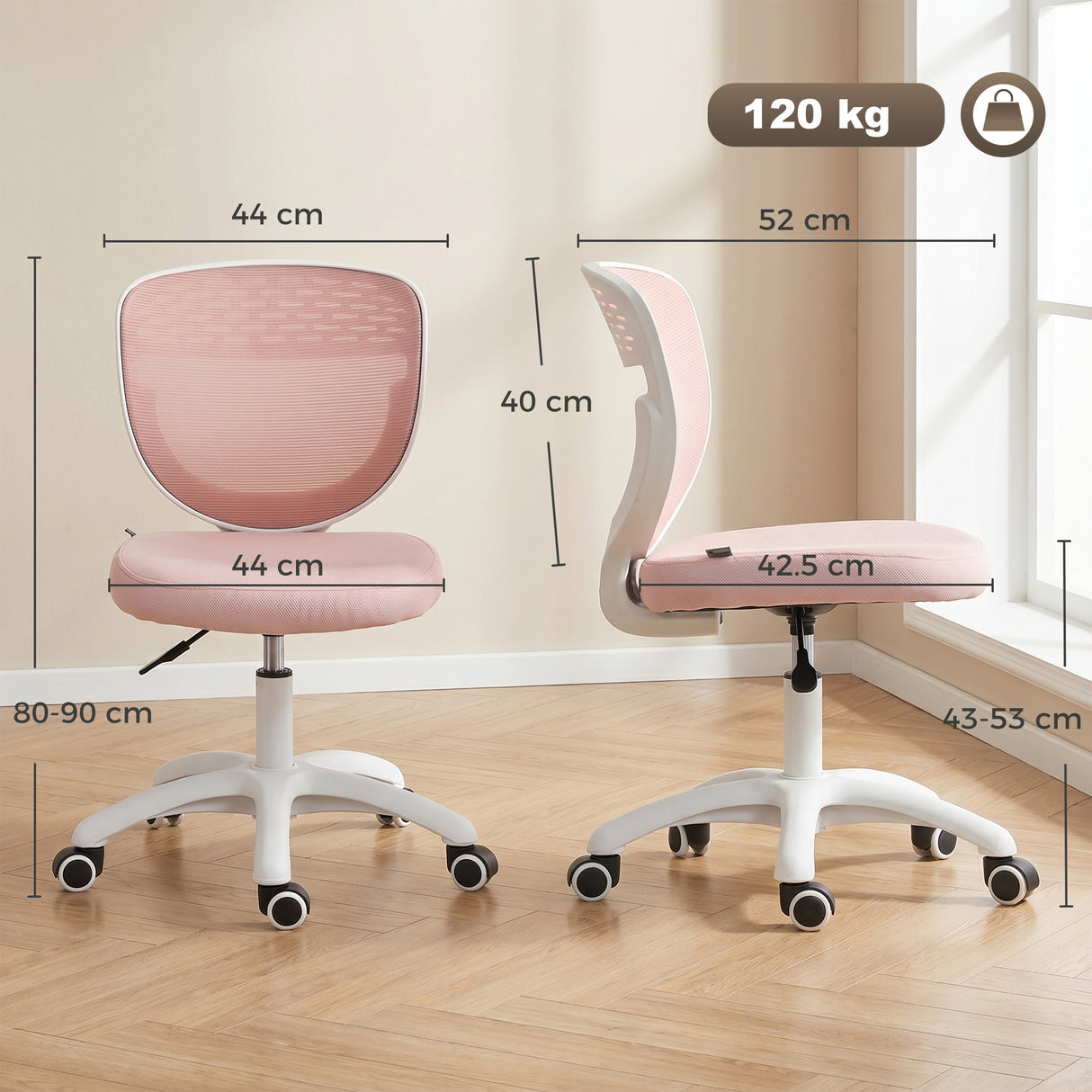 Mesh Fabric Home And Office Chair 44cm Wide Armless - Velmora