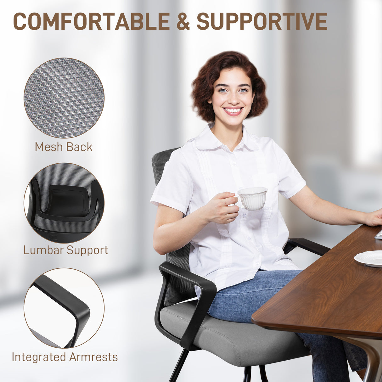 Mesh Fabric Home And Office Chair 57cm Wide With Metal Base - Velmora