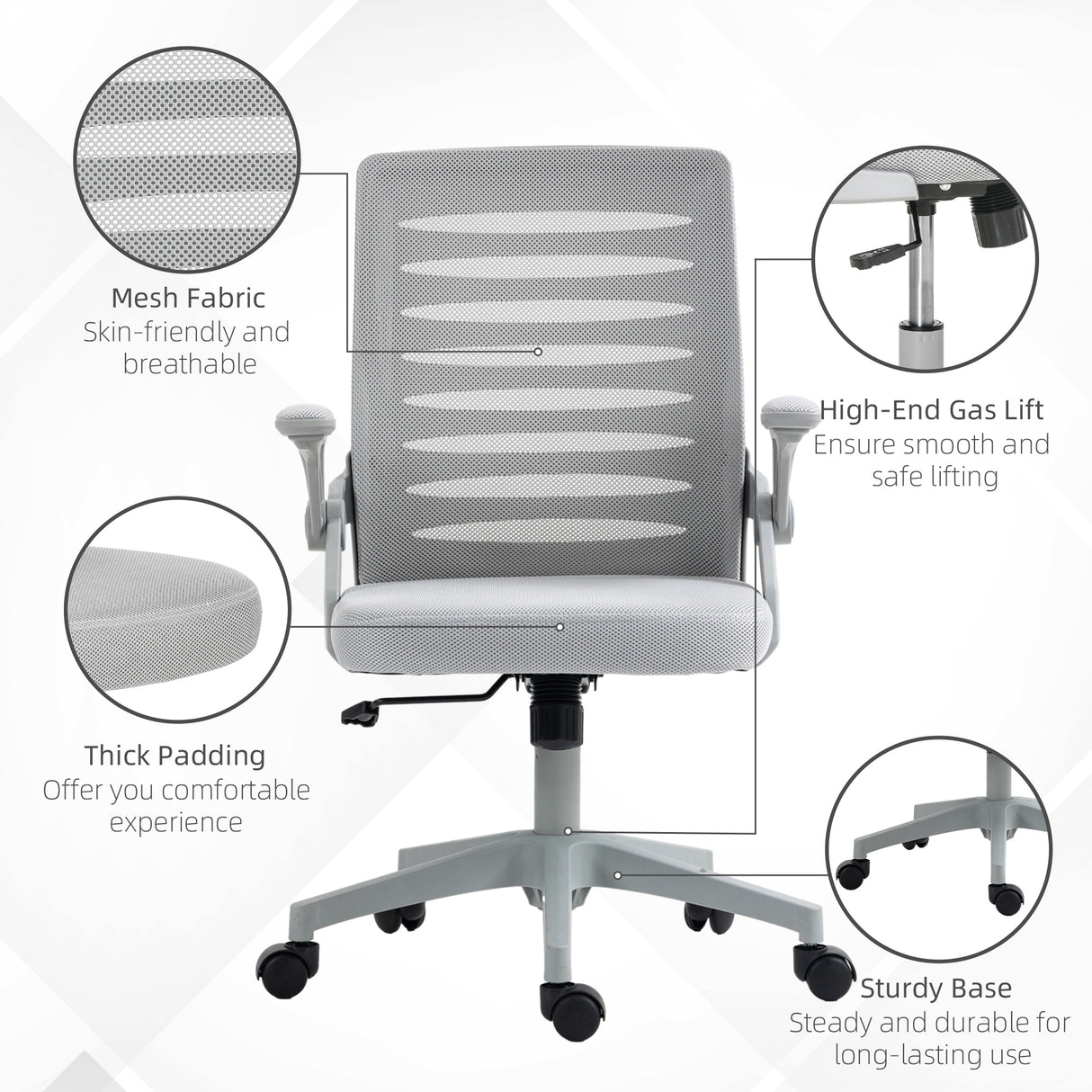 Mesh Fabric Home And Office Chair 58.5cm Wide With Flip Up Armrest - Velmora