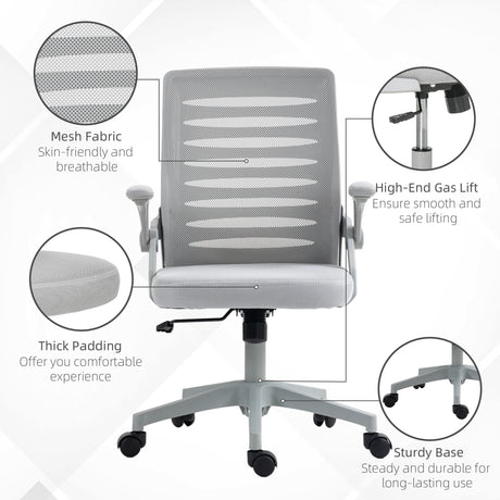 Mesh Fabric Home And Office Chair 58.5cm Wide With Flip Up Armrest - Velmora