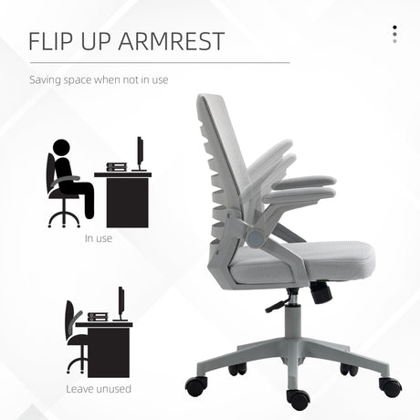 Mesh Fabric Home And Office Chair 58.5cm Wide With Flip Up Armrest - Velmora