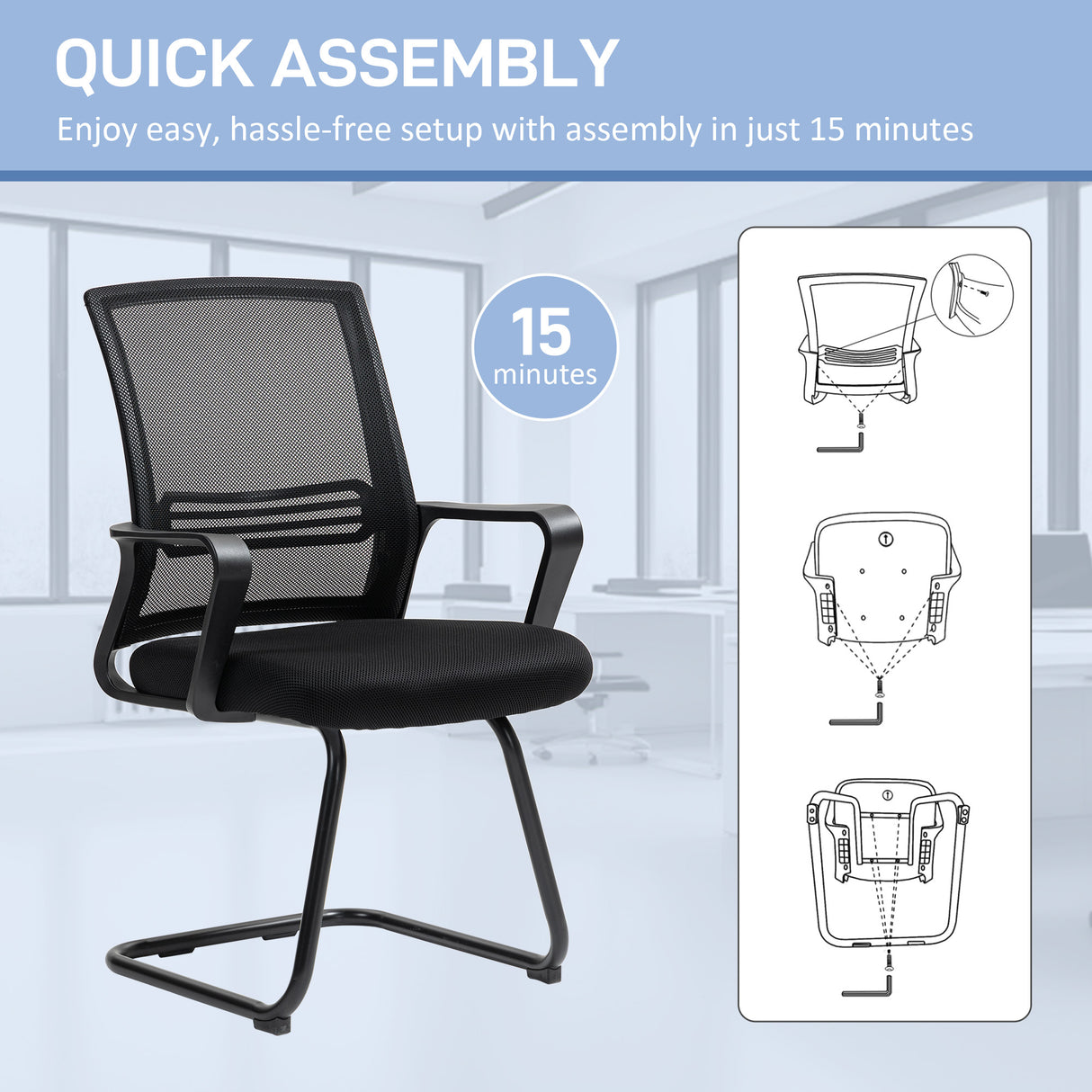 Mesh Fabric Home And Office Chair 58.5cm Wide With Metal Base - Velmora