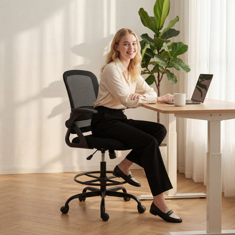 Mesh Fabric Home And Office Chair 58cm Wide With Flip Up Armrest - Velmora