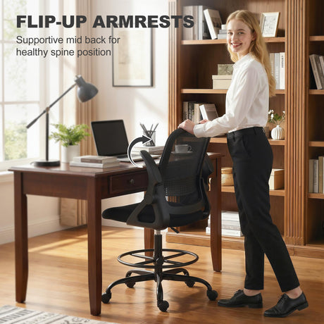Mesh Fabric Home And Office Chair 58cm Wide With Flip Up Armrest - Velmora