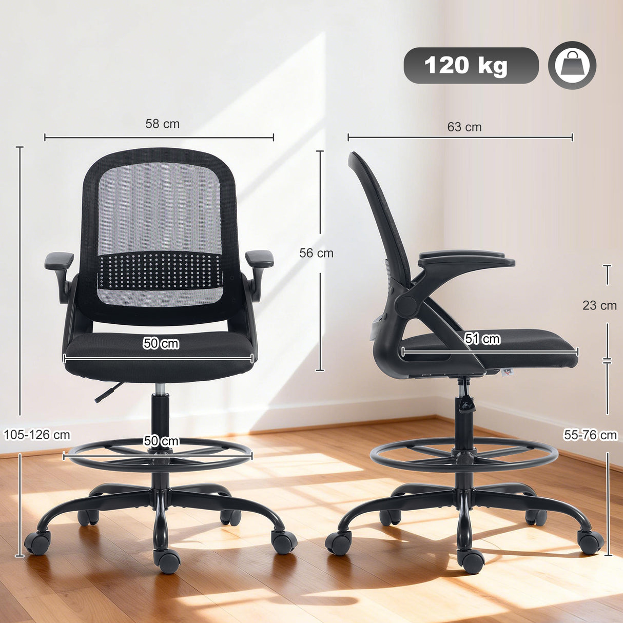 Mesh Fabric Home And Office Chair 58cm Wide With Flip Up Armrest - Velmora