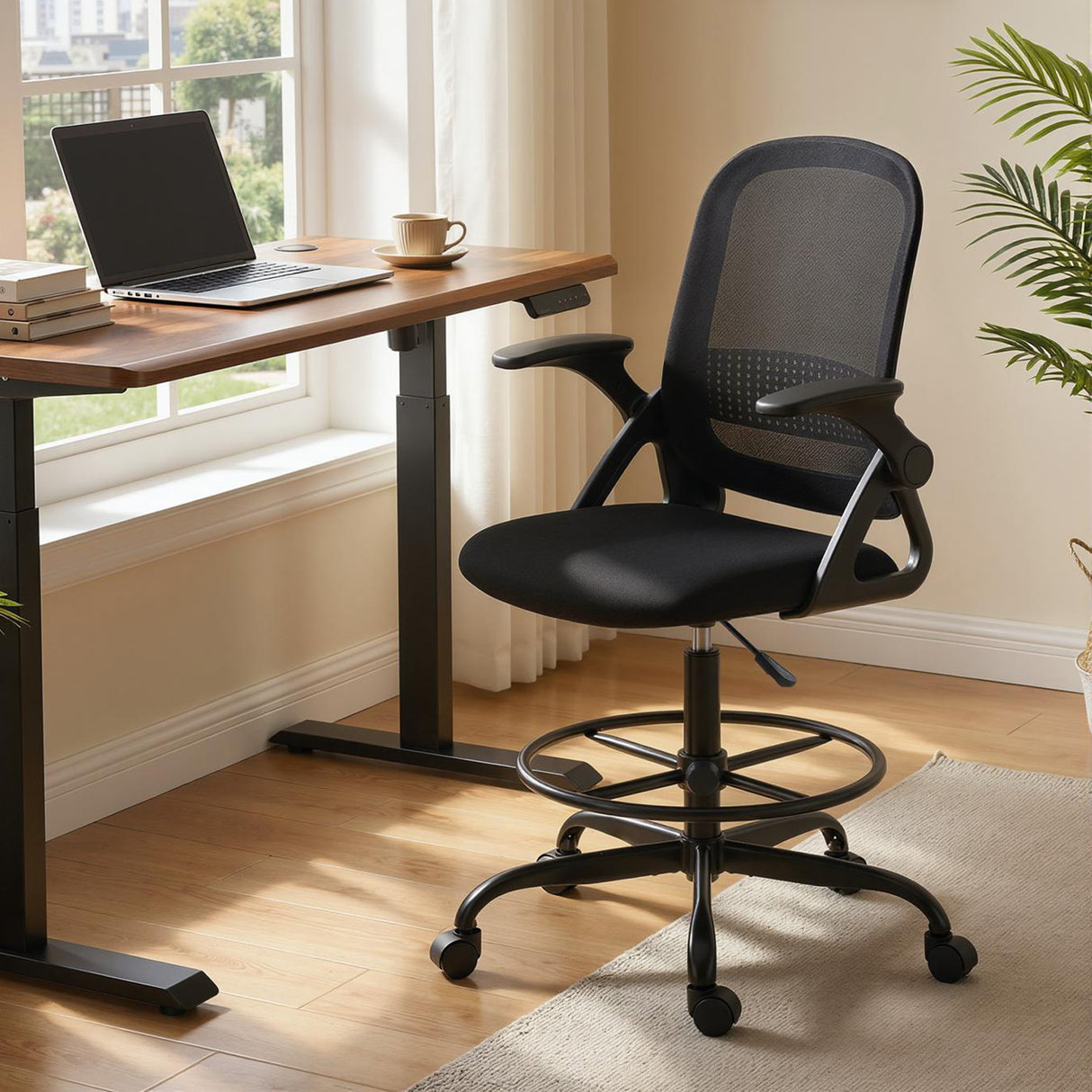Mesh Fabric Home And Office Chair 58cm Wide With Flip Up Armrest - Velmora