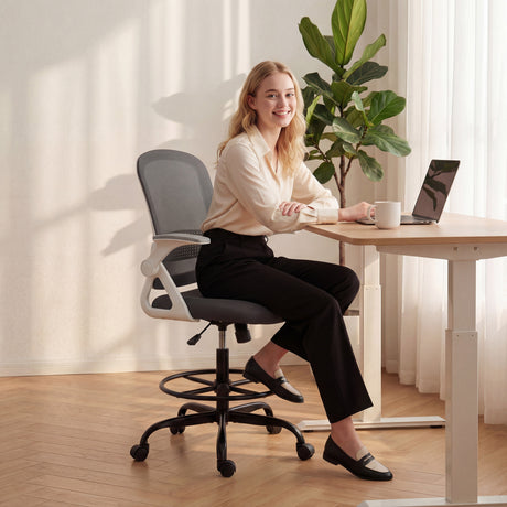 Mesh Fabric Home And Office Chair 58cm Wide With Flip Up Armrest - Velmora