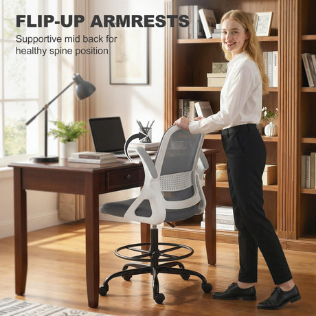 Mesh Fabric Home And Office Chair 58cm Wide With Flip Up Armrest - Velmora