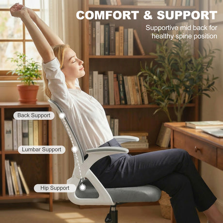 Mesh Fabric Home And Office Chair 58cm Wide With Flip Up Armrest - Velmora
