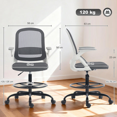 Mesh Fabric Home And Office Chair 58cm Wide With Flip Up Armrest - Velmora