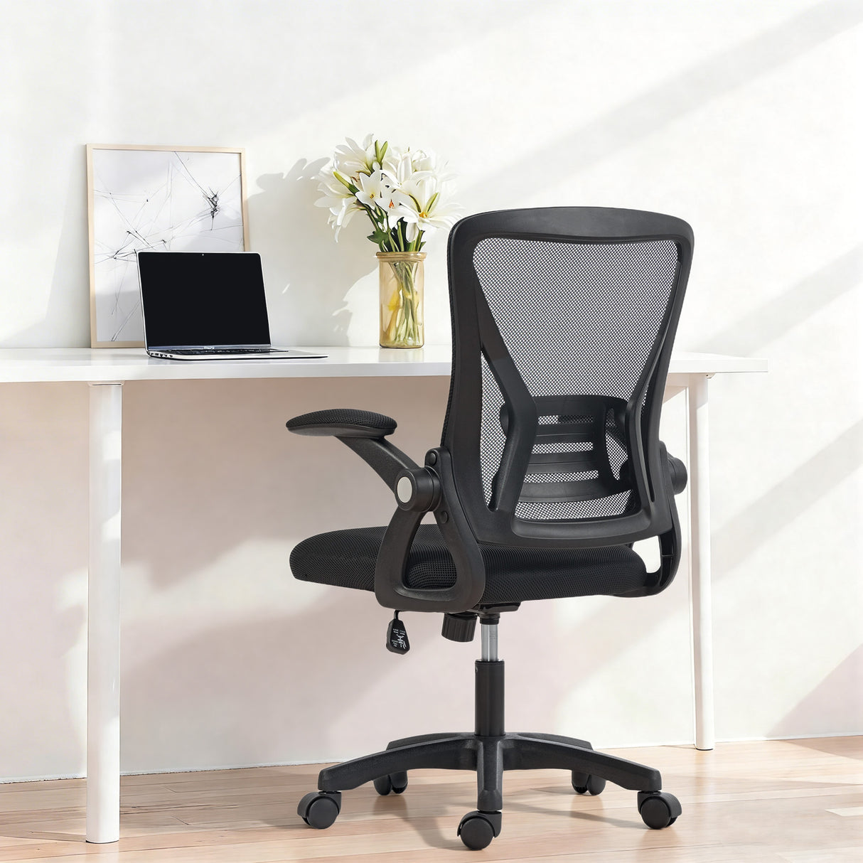 Mesh Fabric Home And Office Chair 59.5cm Wide With Flip Up Armrest - Velmora