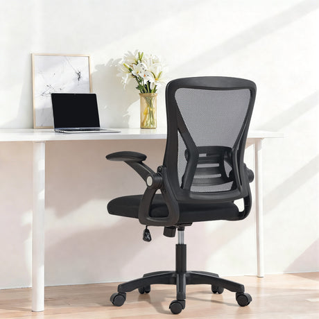 Mesh Fabric Home And Office Chair 59.5cm Wide With Flip Up Armrest - Velmora