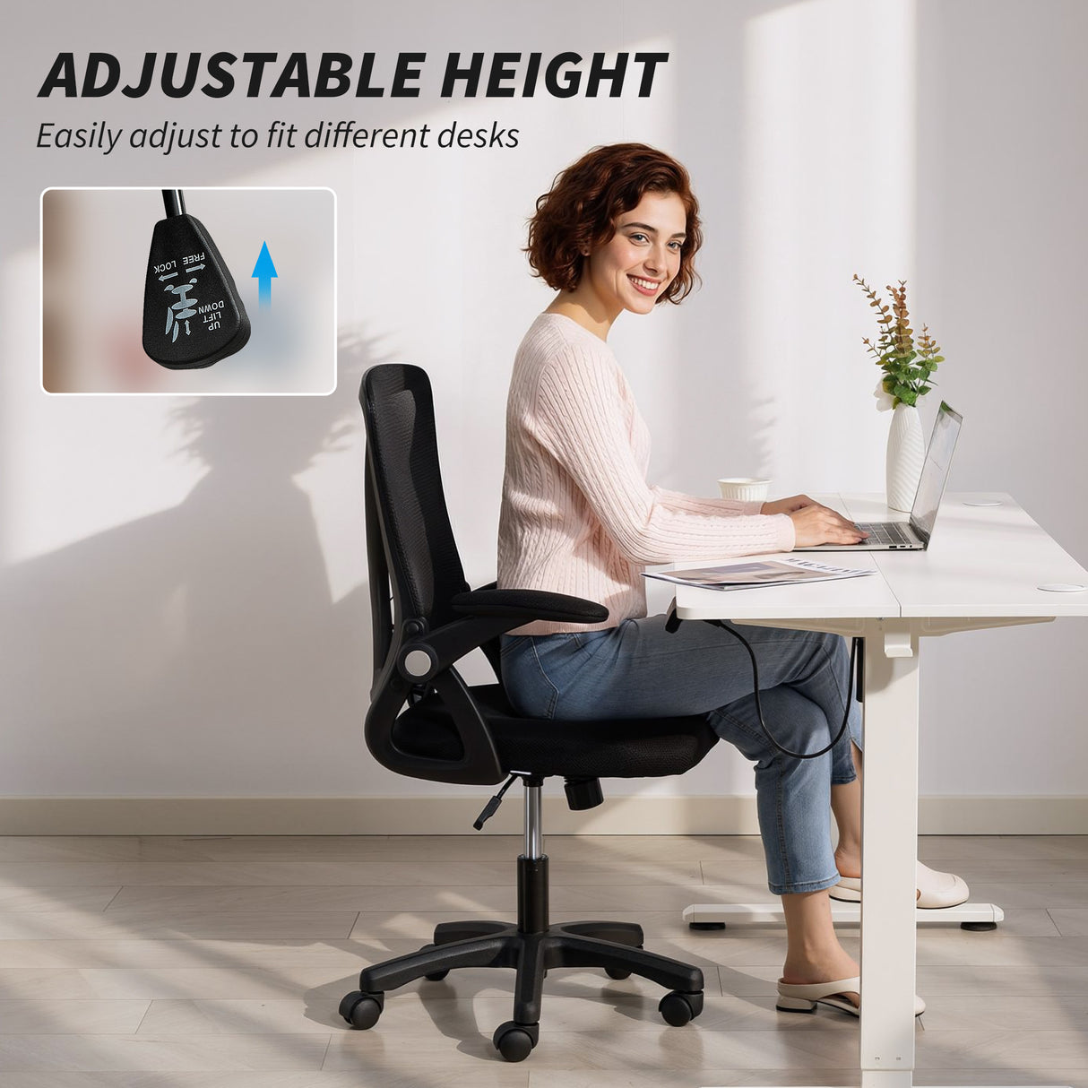 Mesh Fabric Home And Office Chair 59.5cm Wide With Flip Up Armrest - Velmora