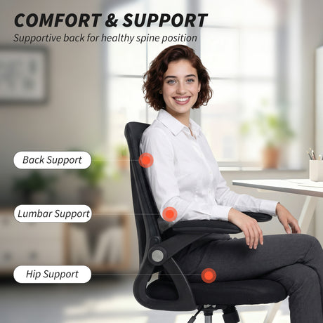 Mesh Fabric Home And Office Chair 59.5cm Wide With Flip Up Armrest - Velmora