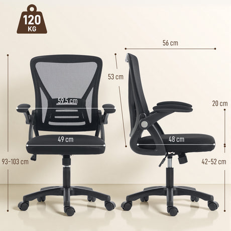 Mesh Fabric Home And Office Chair 59.5cm Wide With Flip Up Armrest - Velmora
