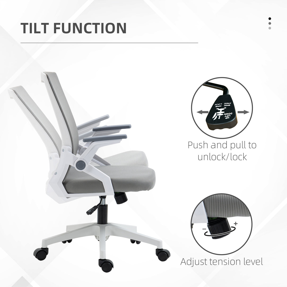 Mesh Fabric Home And Office Chair 59cm Wide With Flip Up Armrest - Velmora