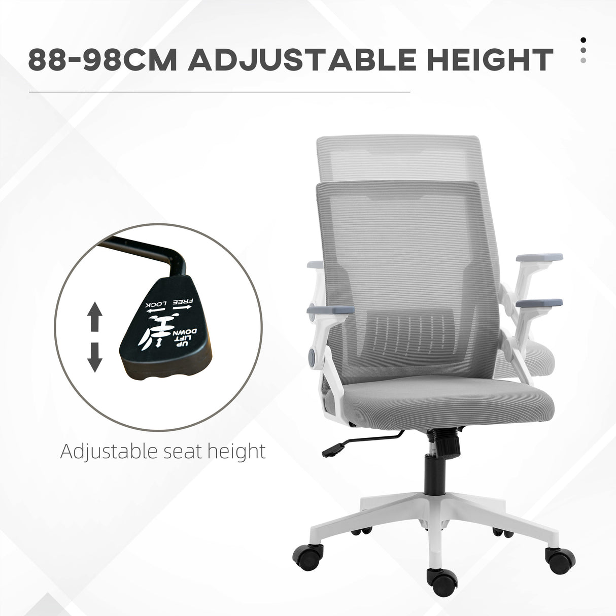 Mesh Fabric Home And Office Chair 59cm Wide With Flip Up Armrest - Velmora