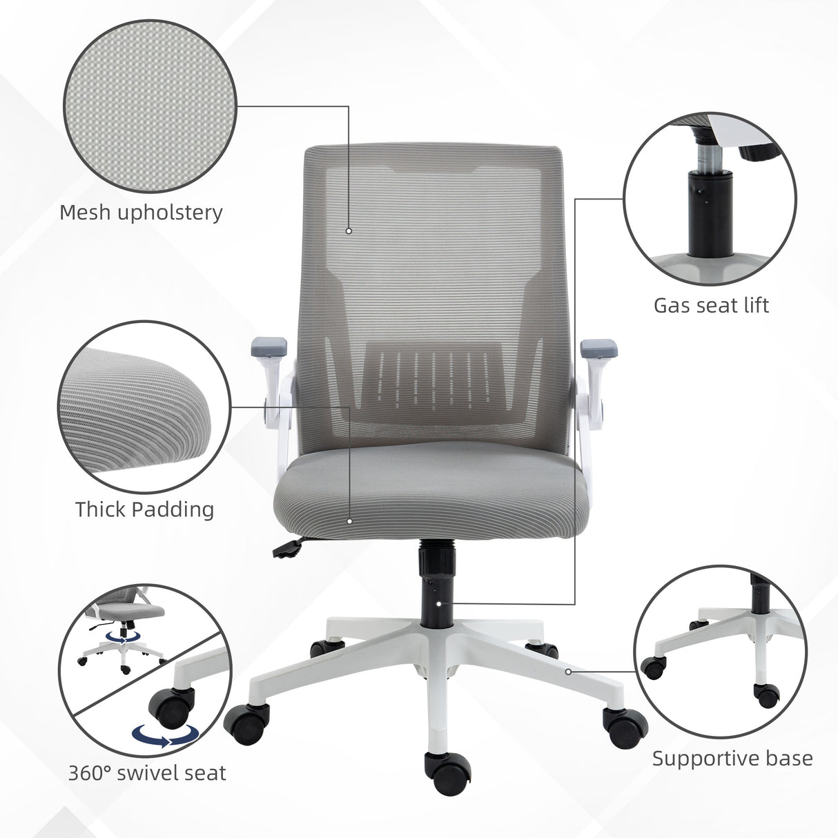 Mesh Fabric Home And Office Chair 59cm Wide With Flip Up Armrest - Velmora