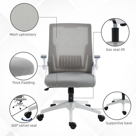 Mesh Fabric Home And Office Chair 59cm Wide With Flip Up Armrest - Velmora