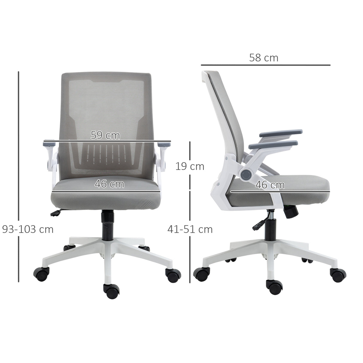 Mesh Fabric Home And Office Chair 59cm Wide With Flip Up Armrest - Velmora
