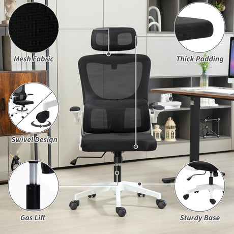 Mesh Fabric Home And Office Chair 60cm Wide With Headrest - Velmora