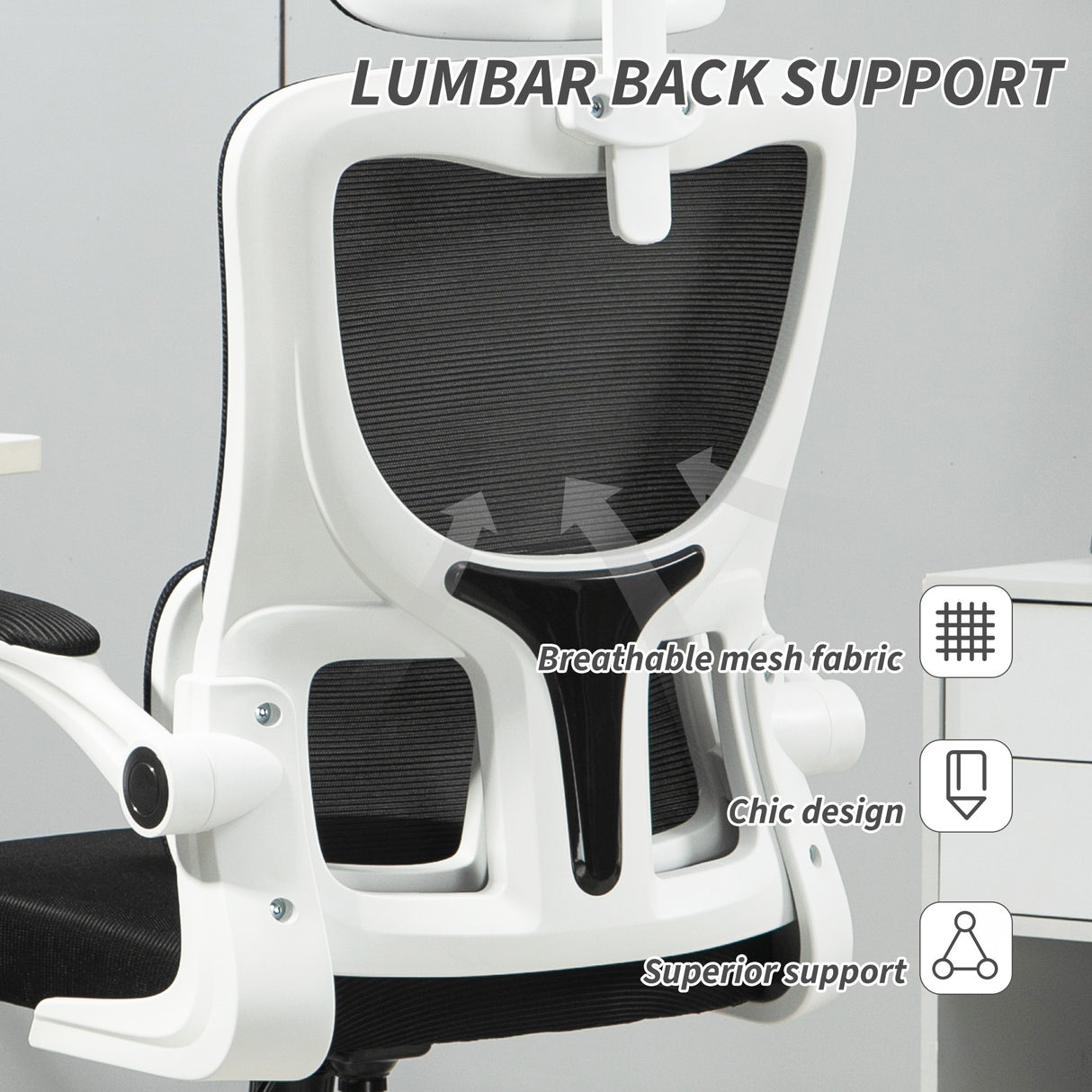 Mesh Fabric Home And Office Chair 60cm Wide With Headrest - Velmora