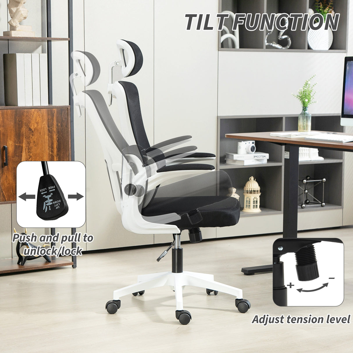 Mesh Fabric Home And Office Chair 60cm Wide With Headrest - Velmora