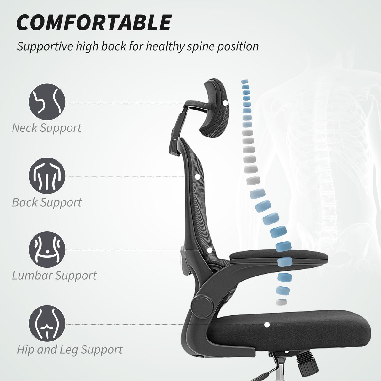 Mesh Fabric Home And Office Chair 60cm Wide With Lumbar Support - Velmora