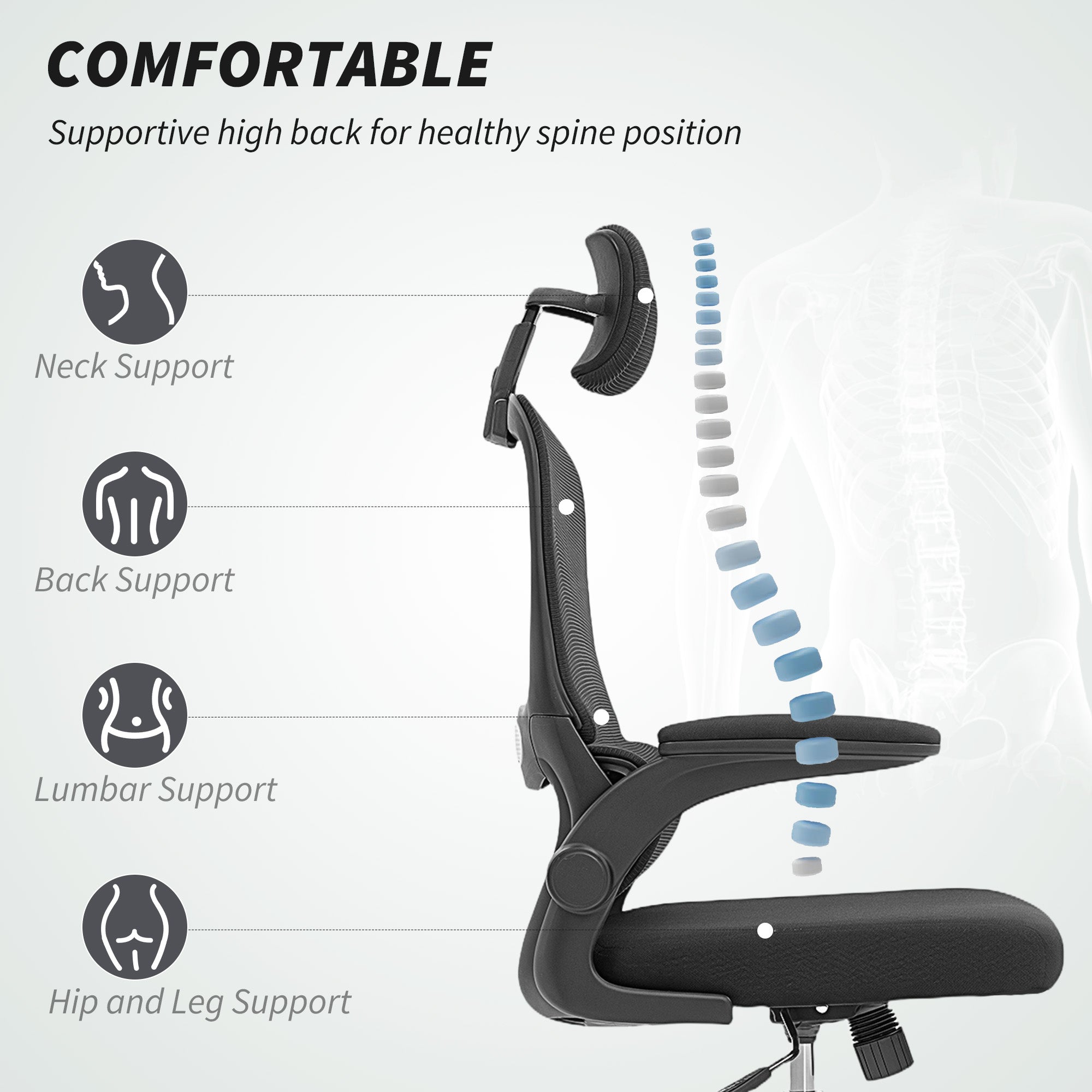 Mesh Fabric Home And Office Chair 60cm Wide With Lumbar Support - Velmora