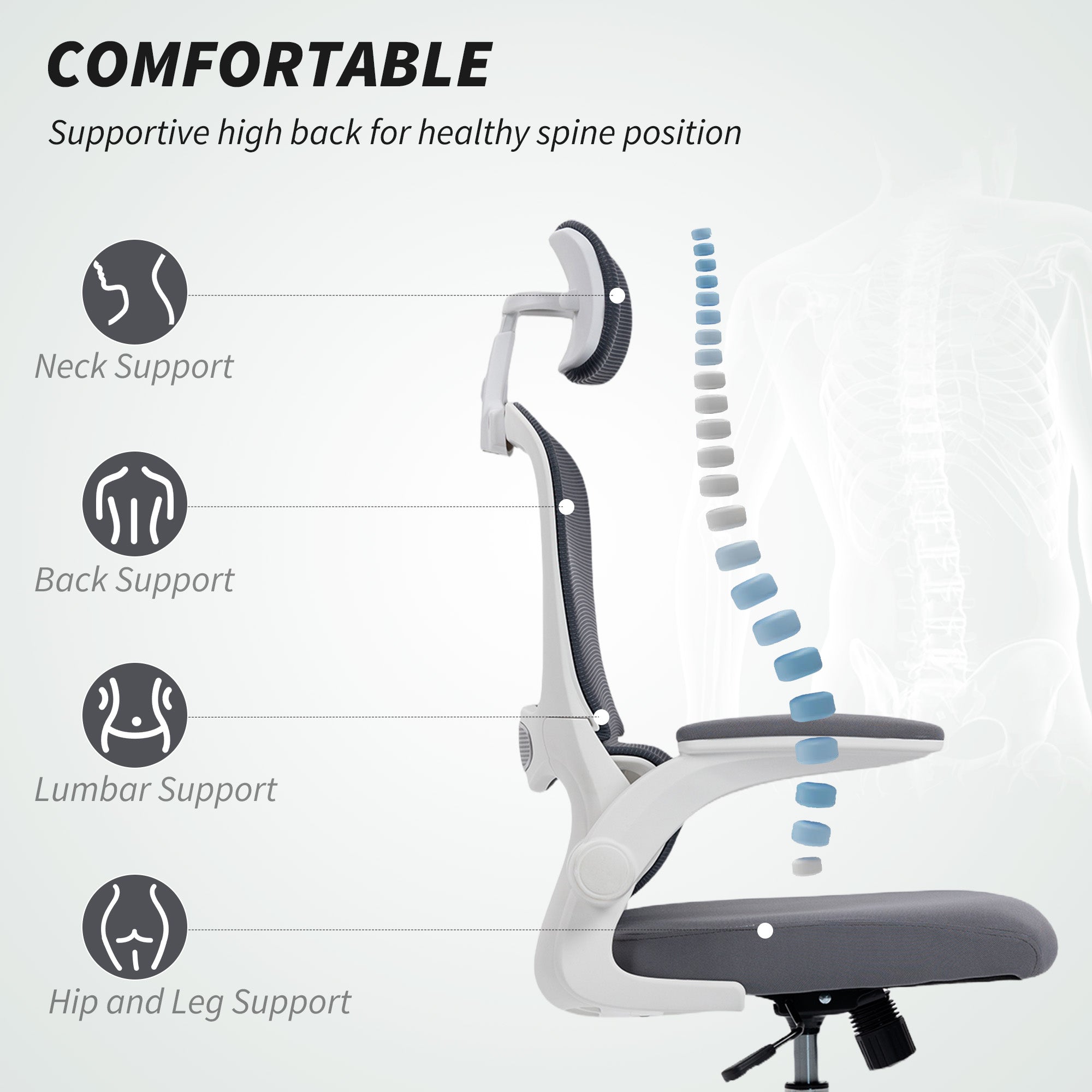 Mesh Fabric Home And Office Chair 60cm Wide With Lumbar Support - Velmora