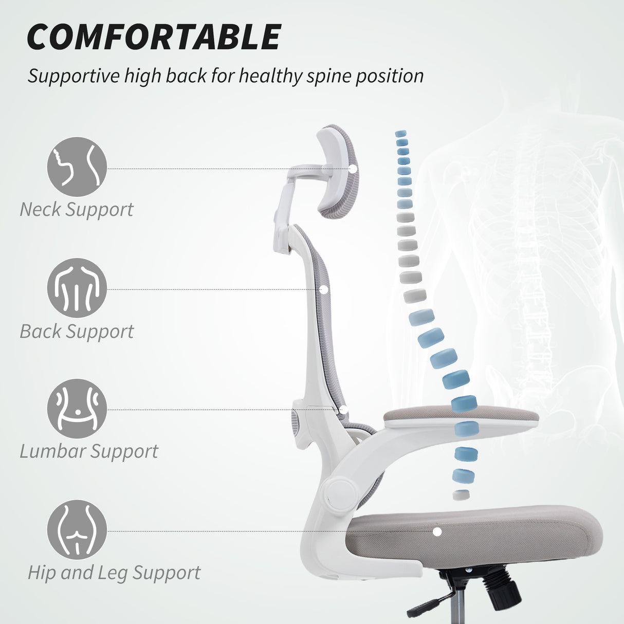 Mesh Fabric Home And Office Chair 60cm Wide With Lumbar Support - Velmora