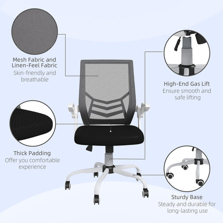 Mesh Fabric Home And Office Chair 62.5cm Wide With Flip Up Armrest - Velmora
