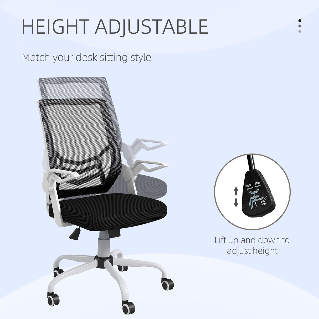 Mesh Fabric Home And Office Chair 62.5cm Wide With Flip Up Armrest - Velmora