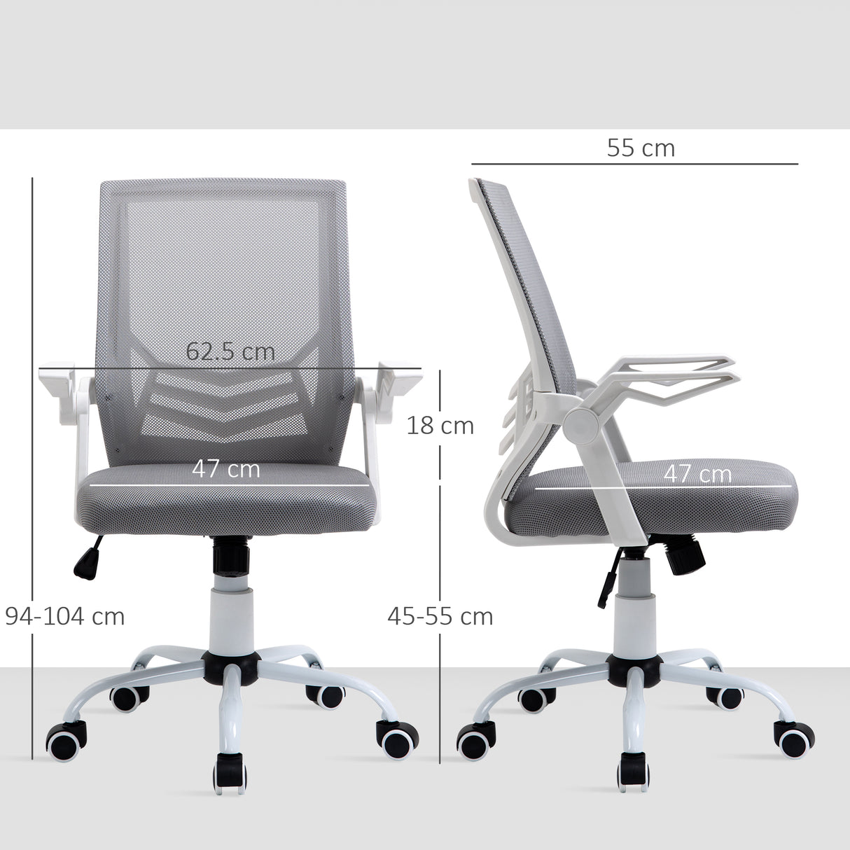 Mesh Fabric Home And Office Chair 62.5cm Wide With Flip Up Armrest - Velmora