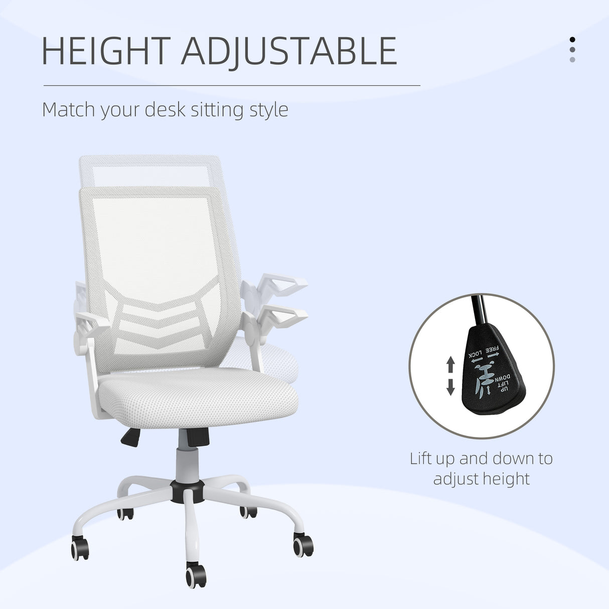 Mesh Fabric Home And Office Chair 62.5cm Wide With Flip Up Armrest - Velmora
