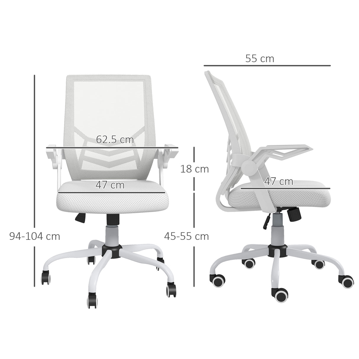 Mesh Fabric Home And Office Chair 62.5cm Wide With Flip Up Armrest - Velmora