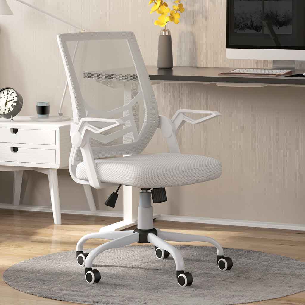 Mesh Fabric Home And Office Chair 62.5cm Wide With Flip Up Armrest - Velmora