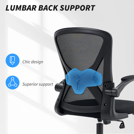 Mesh Fabric Home And Office Chair 62cm Wide With Flip Up Armrest - Velmora