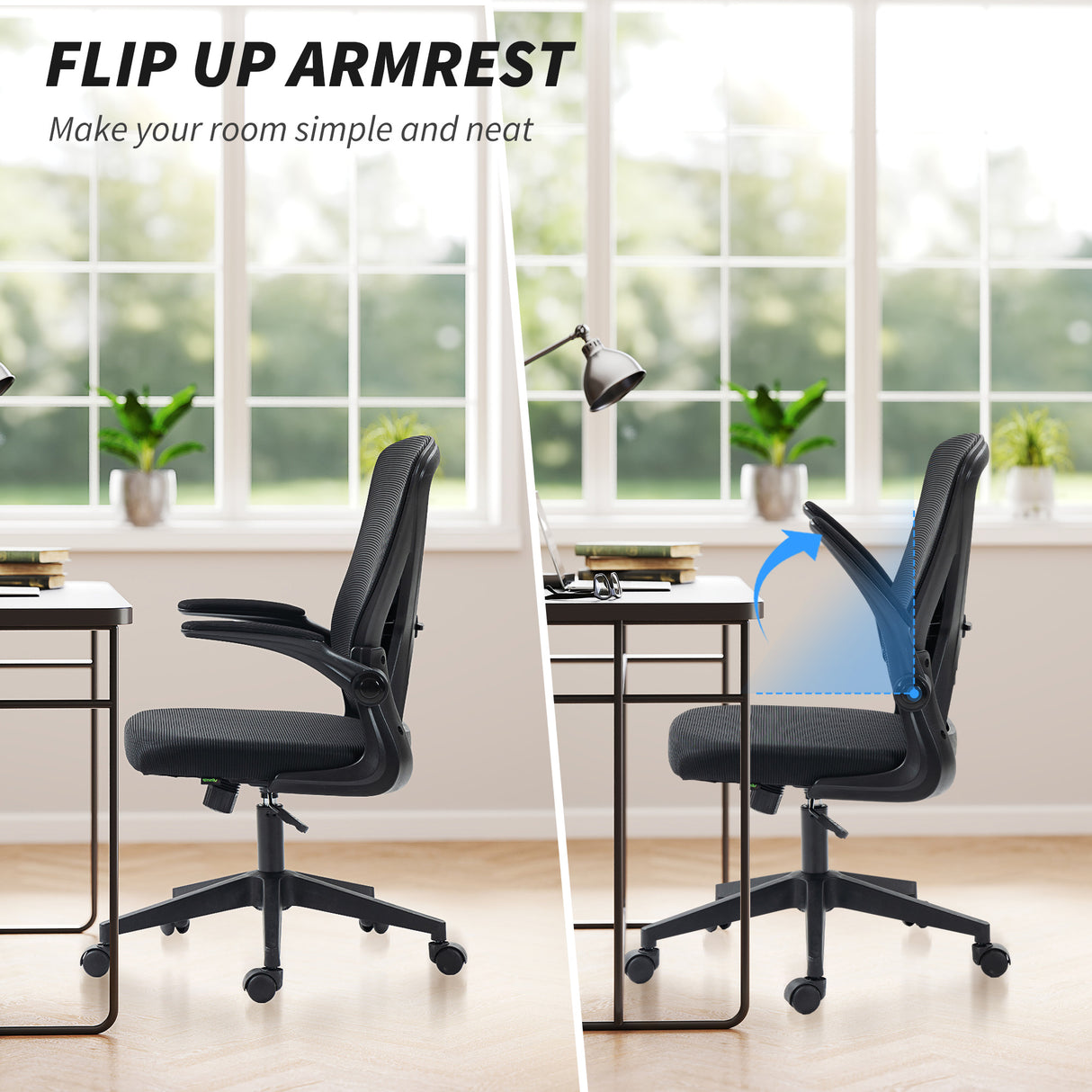 Mesh Fabric Home And Office Chair 62cm Wide With Flip Up Armrest - Velmora