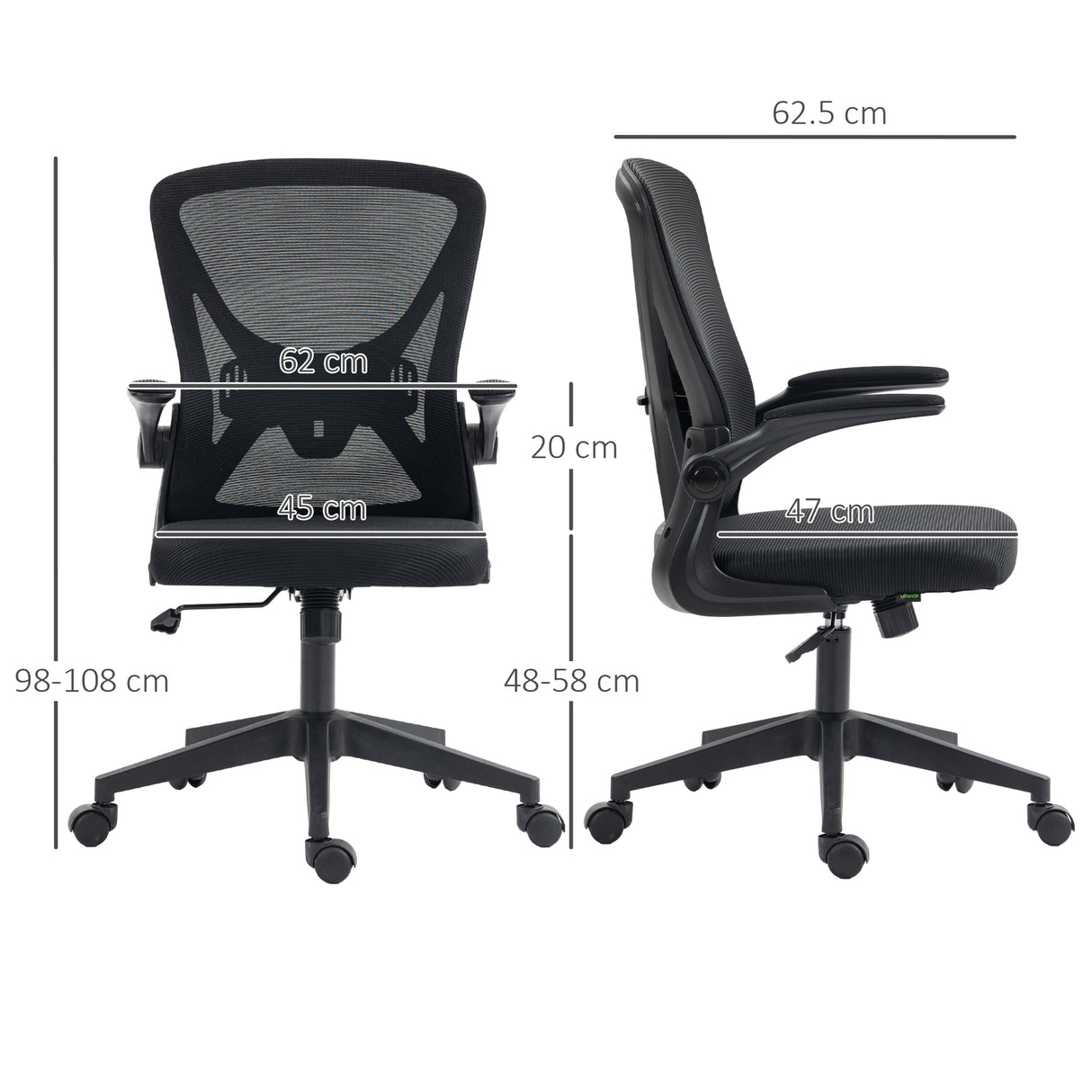 Mesh Fabric Home And Office Chair 62cm Wide With Flip Up Armrest - Velmora