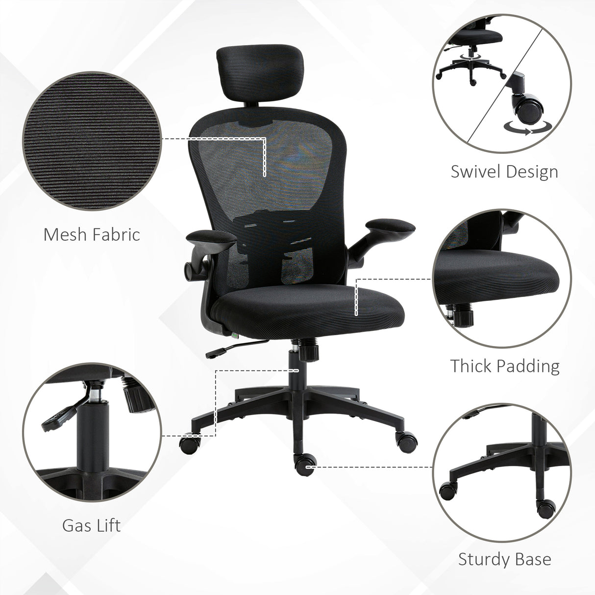 Mesh Fabric Home And Office Chair 62cm Wide With Headrest - Velmora