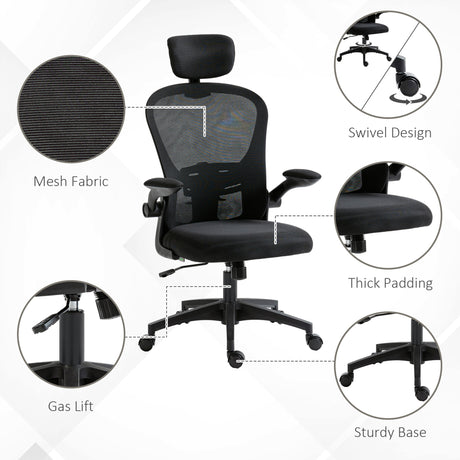 Mesh Fabric Home And Office Chair 62cm Wide With Headrest - Velmora