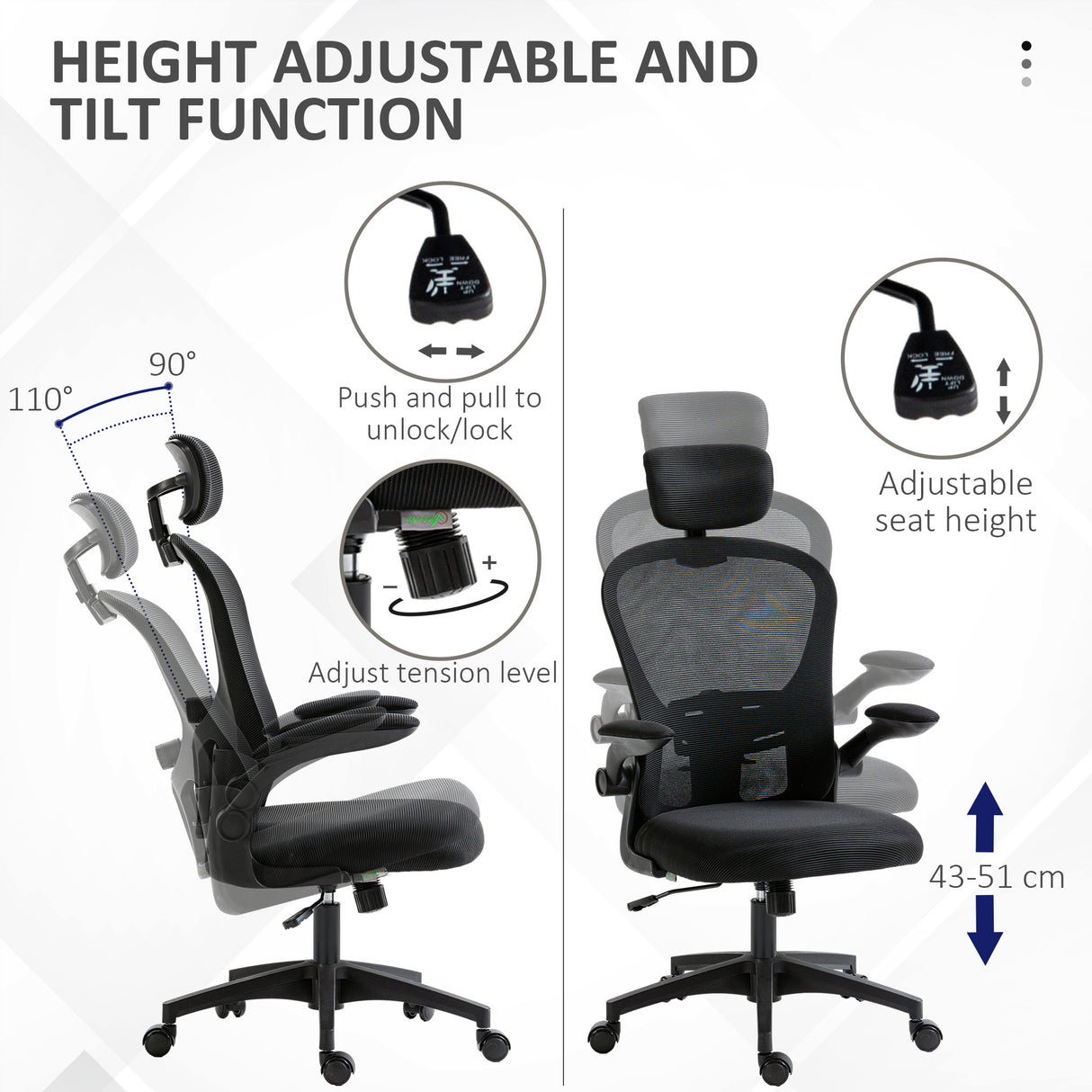 Mesh Fabric Home And Office Chair 62cm Wide With Headrest - Velmora