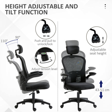 Mesh Fabric Home And Office Chair 62cm Wide With Headrest - Velmora