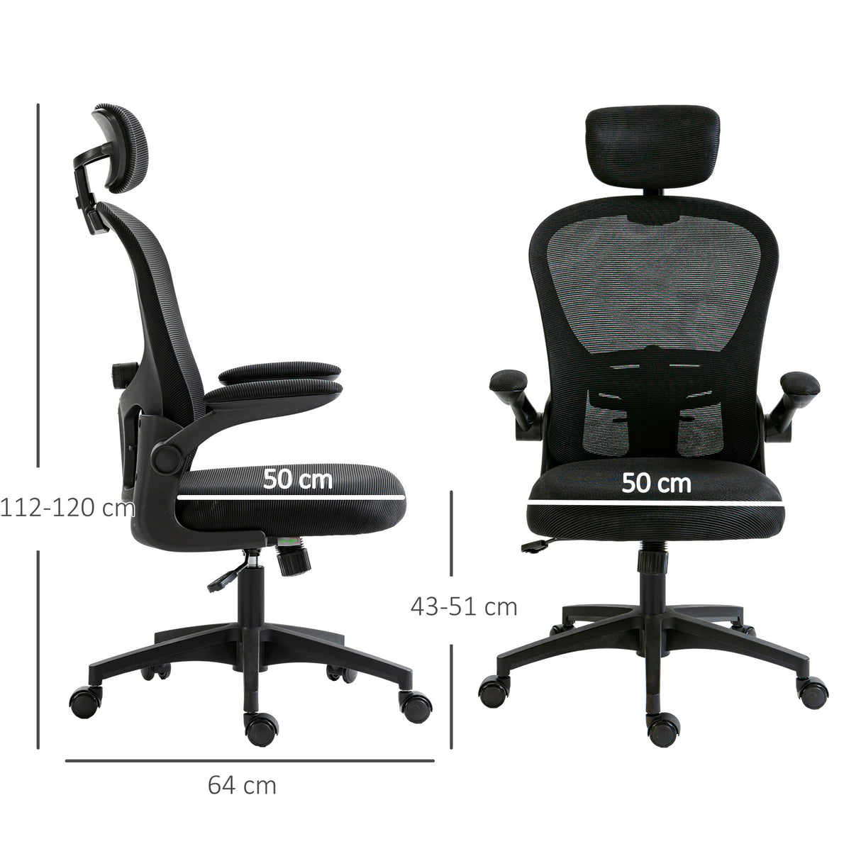 Mesh Fabric Home And Office Chair 62cm Wide With Headrest - Velmora