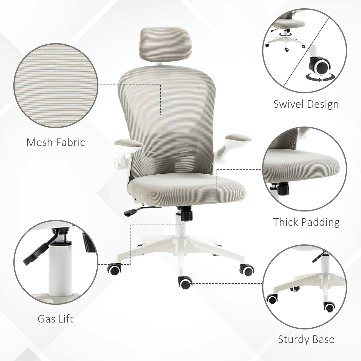 Mesh Fabric Home And Office Chair 62cm Wide With Headrest - Velmora