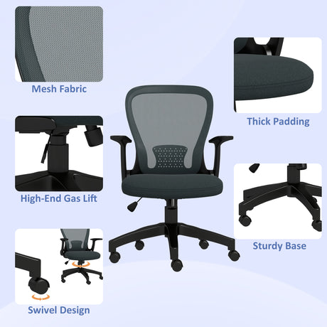 Mesh Fabric Home And Office Chair 63cm Wide With Flip Up Armrest - Velmora