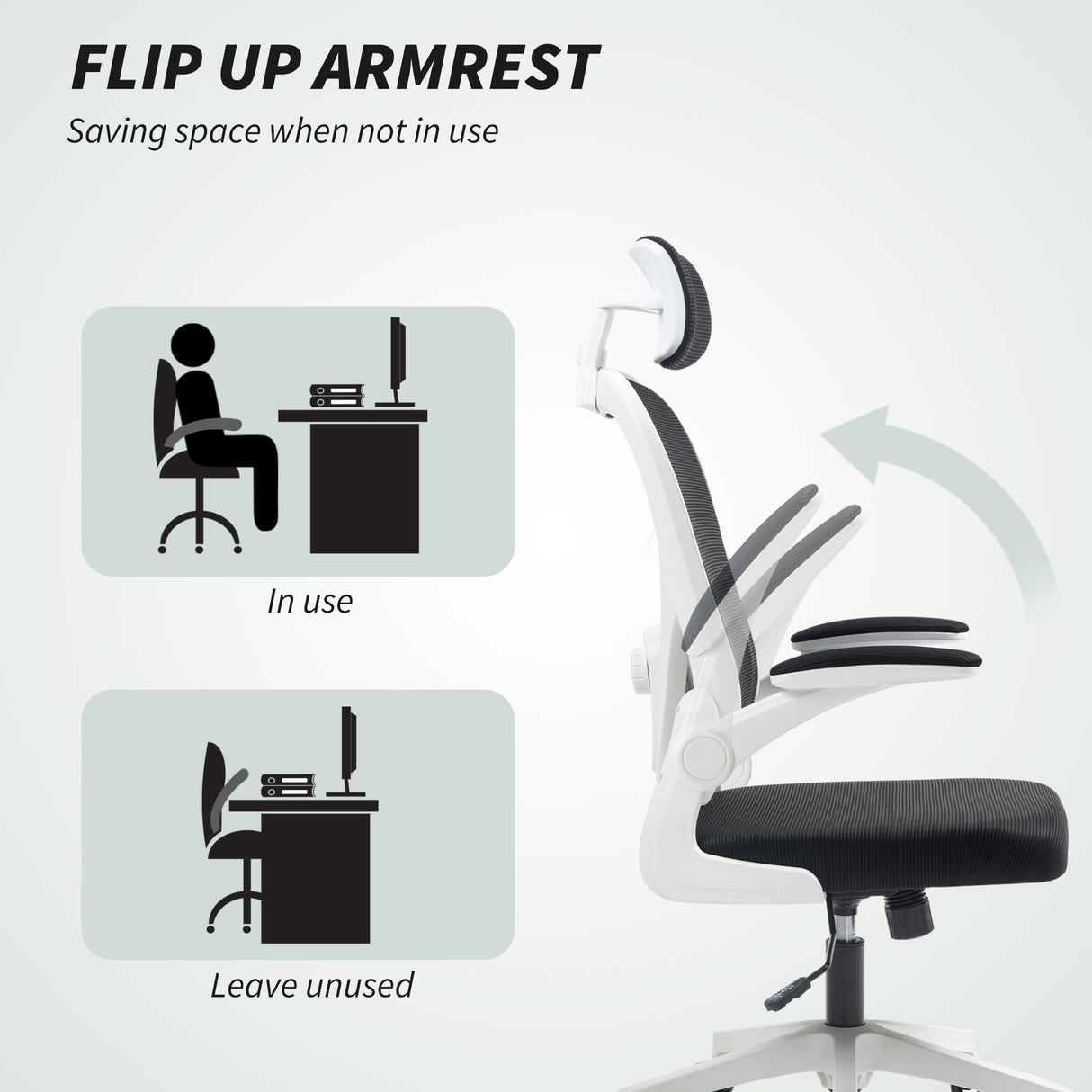 Mesh Fabric Home And Office Chair 64cm Wide With Flip Up Armrest - Velmora